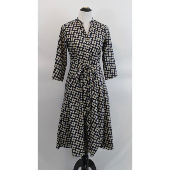 R DERWIN Litchfield Sz 40 S 4 Blue Beige Polka Dot Belted Shirt Dress - Picture 10 of 10